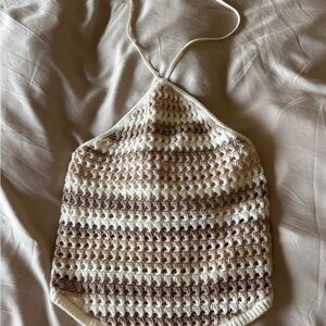 Abercrombie & Fitch Crochet Halter in Cream and Tan